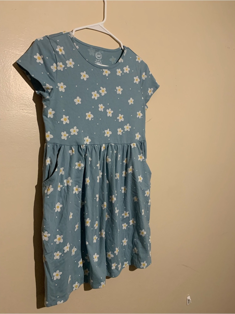 Girls' Blue Daisy Print Pocket Dress